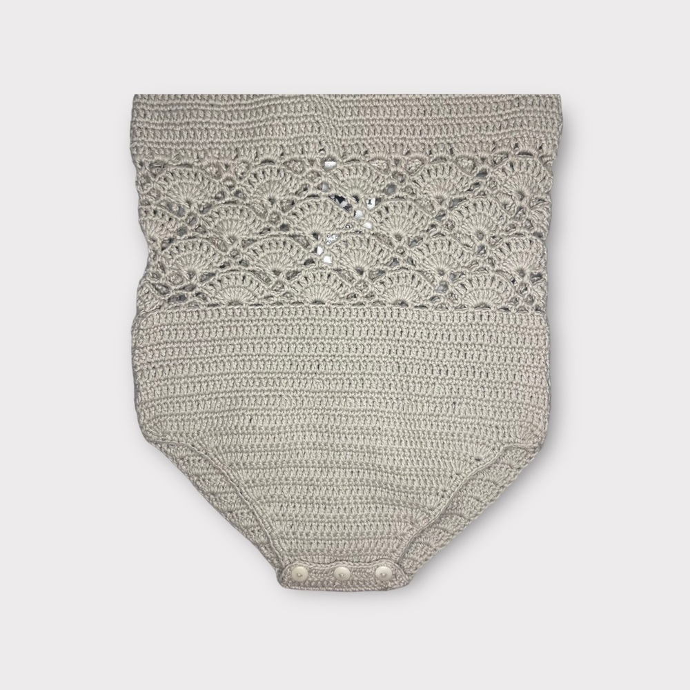 Kate Quinn Organic Tan Crochet Knit Halter Romper - Picture 2 of 5
